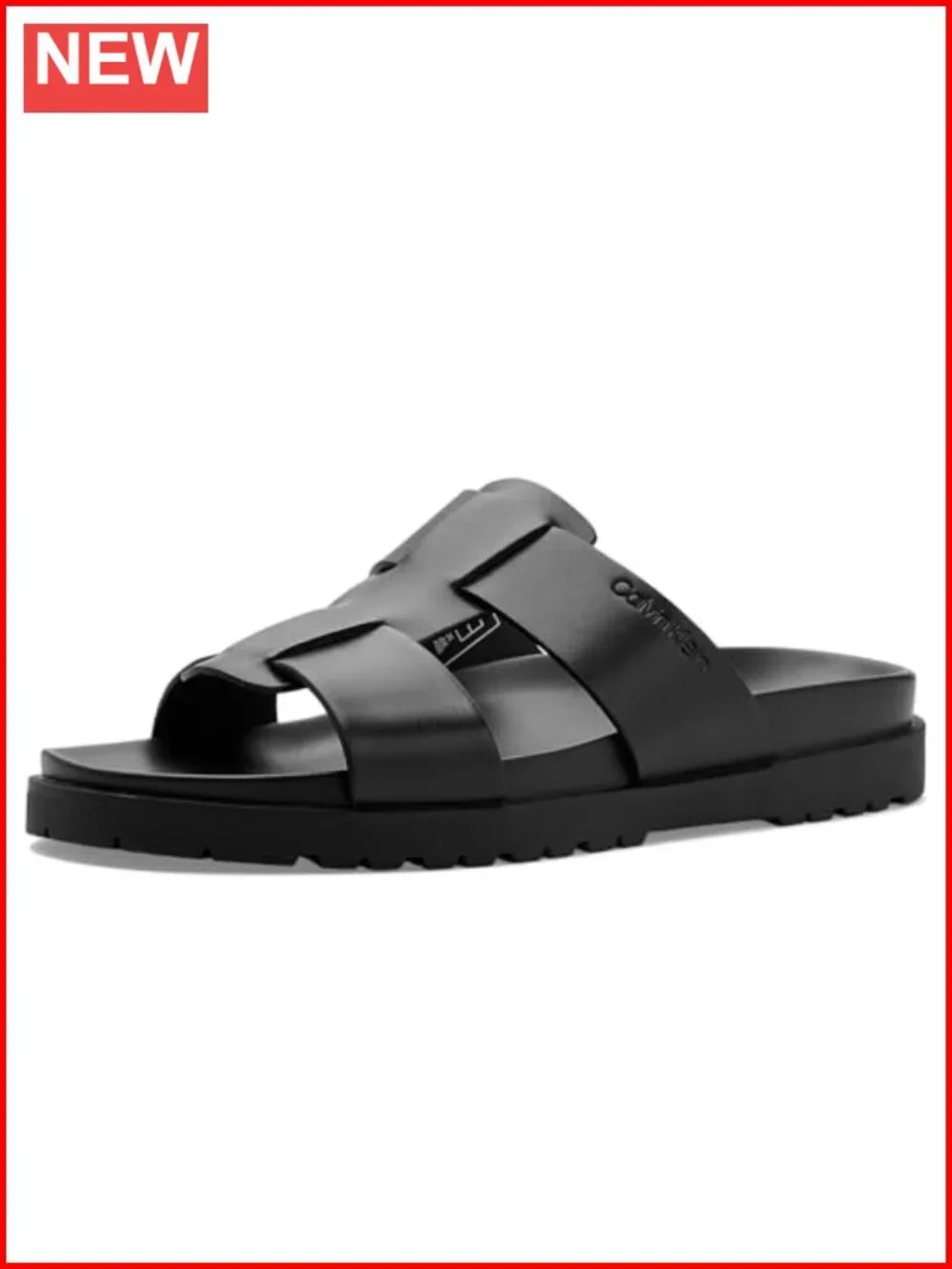Faux Leather Slide Sandals with Double Straps